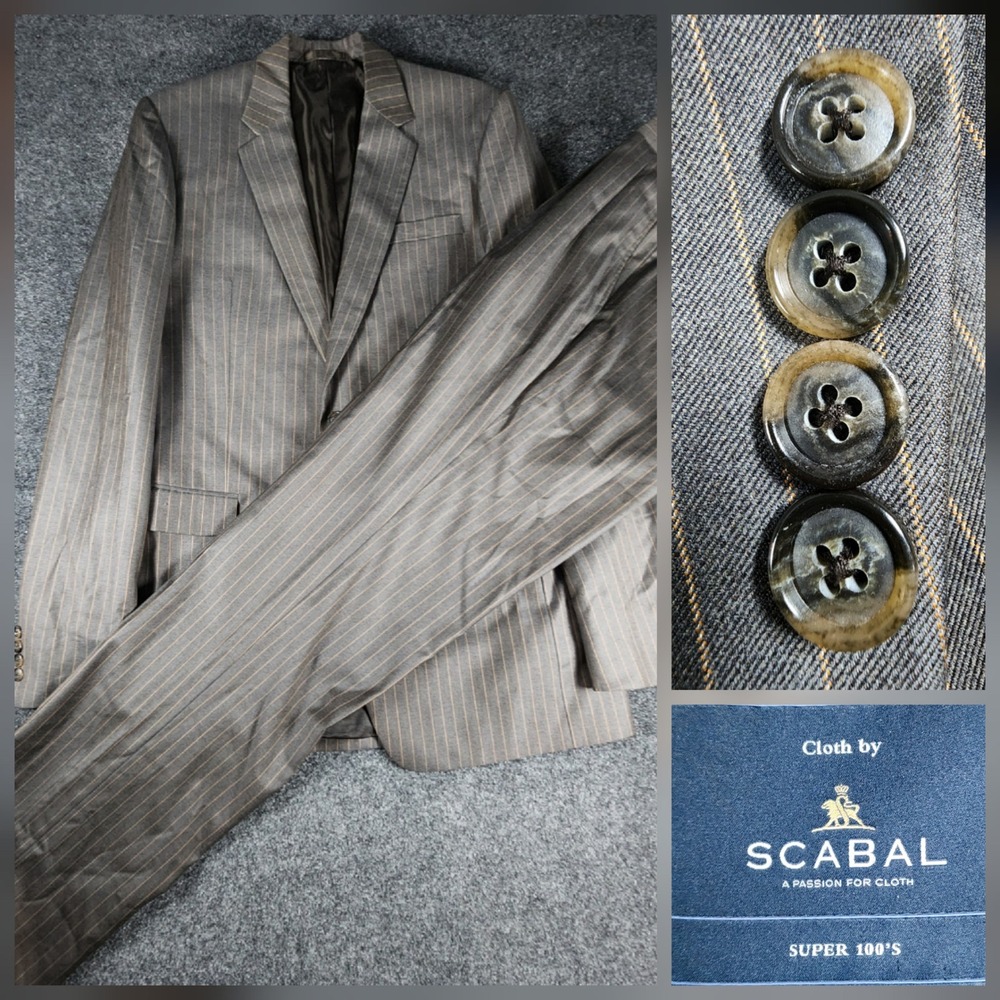 Scabal Bespoke Super 100s Wool 2 Piece Suit Mens 43XL 34Wx38L Brown Pinstripe